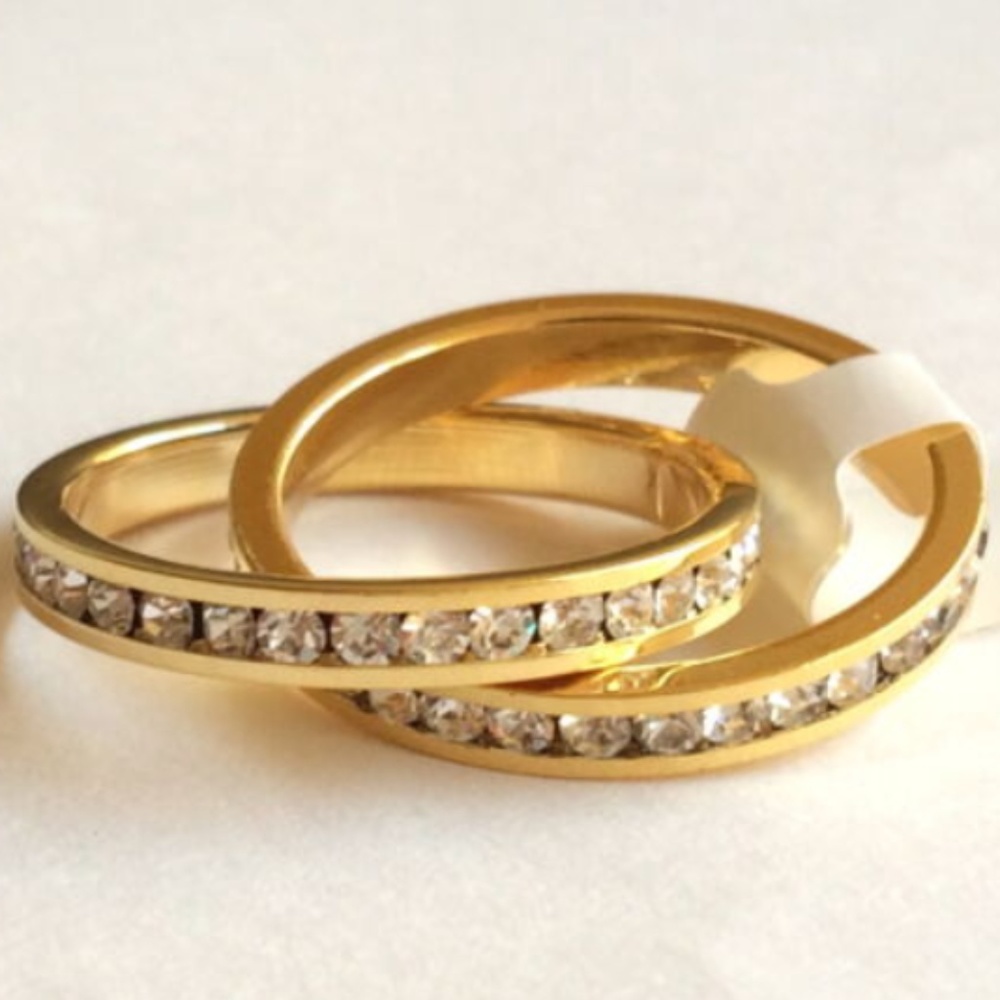 Gold Plated Eternity Ring Double Band Size 8 9 Stackable Cubic Zirconia